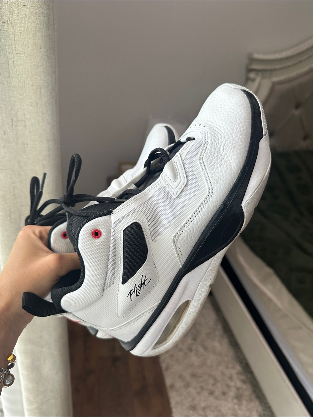 Jordan Flight Men's White and Black Low-Top Sneakers with Red Eyelets